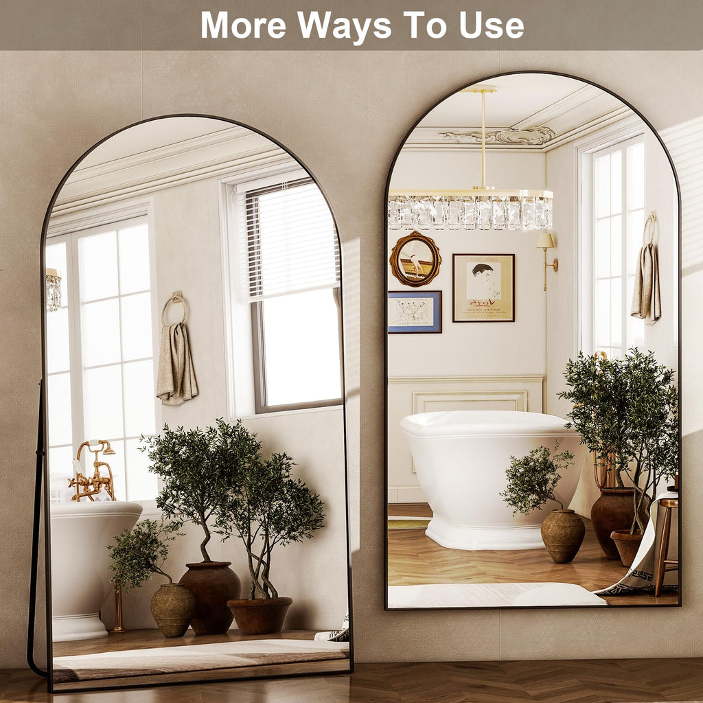 HARRITPURE 64"x21" Arched Full Length Mirror Floor Mirrors with Aluminum Alloy Frame Free-Standing Wall Mounted or Leaning Large Bedroom Dressing Mirror Modern & Contemporary Decor for Home,Black