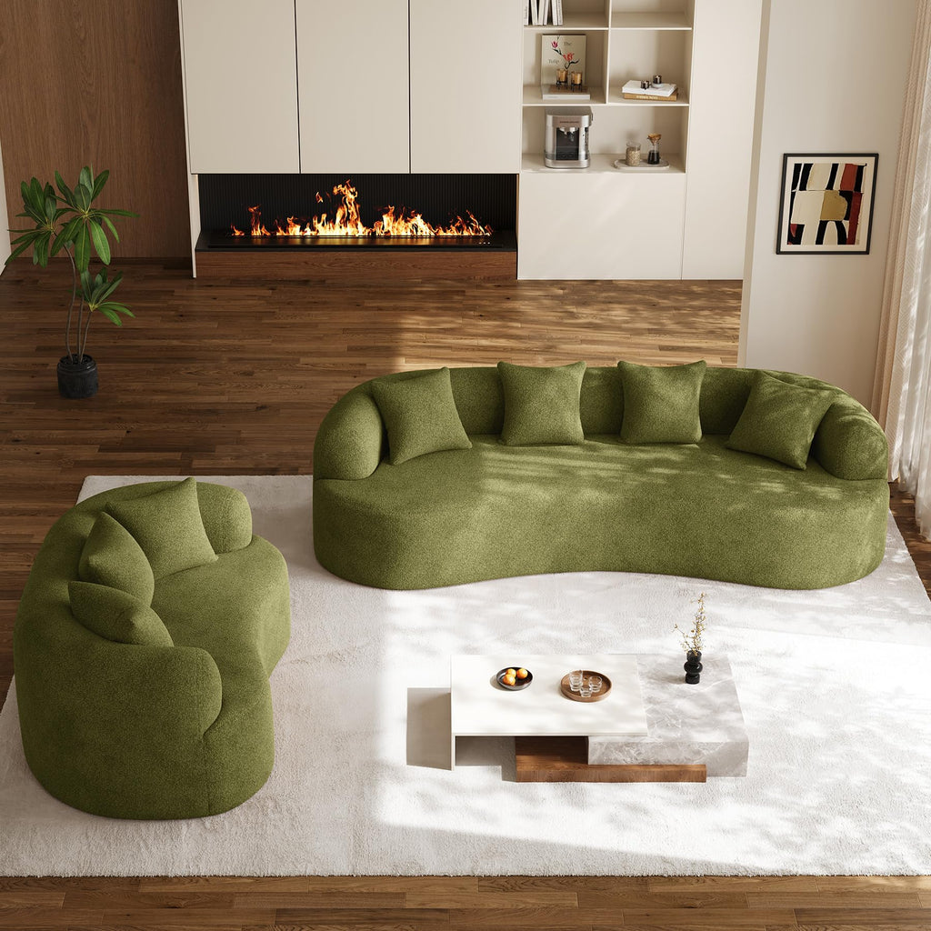 131" Oversized Sectional Sofa for Living Room, Modern Luxury Plush Chenille 4-Seater Extra Deep & Wide Seat Curved Cloud Couch with 4 Throw Pillows, No Assembly Needed, Light Brown