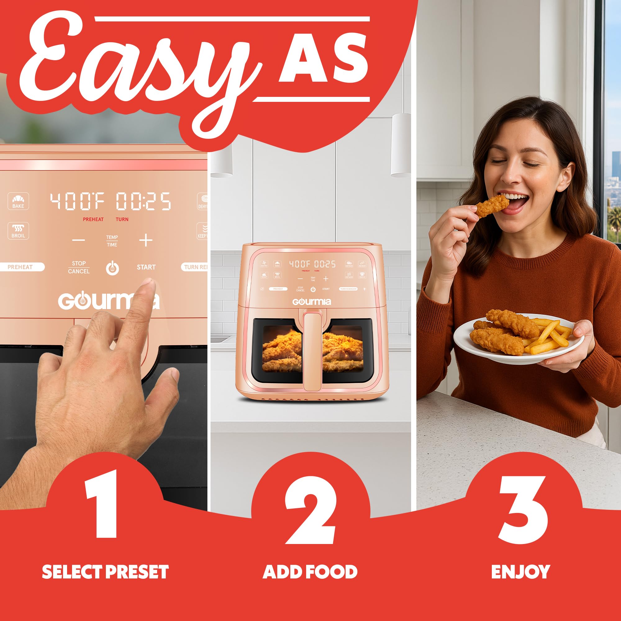 Gourmia 8 Qt Air Fryer, 8 Presets with Digital Display, FryForce 360° Technology, Easy View Window & Interior Light, Dishwasher Safe Basket, Green