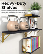 BAYKA Floating Shelves for Bedroom Decor, Wall Shelves for Storage, Wall Mounted Rustic Wood Floating Shelf for Books,Corner Shelf for Bathroom,Kitchen,Living Room(Black and Gold，Set of 4)
