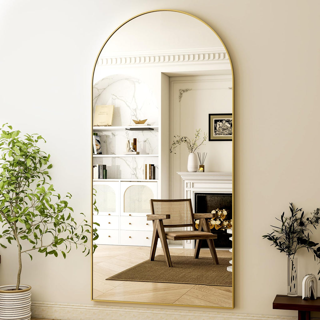 HARRITPURE 64"x21" Arched Full Length Mirror Floor Mirrors with Aluminum Alloy Frame Free-Standing Wall Mounted or Leaning Large Bedroom Dressing Mirror Modern & Contemporary Decor for Home,Black