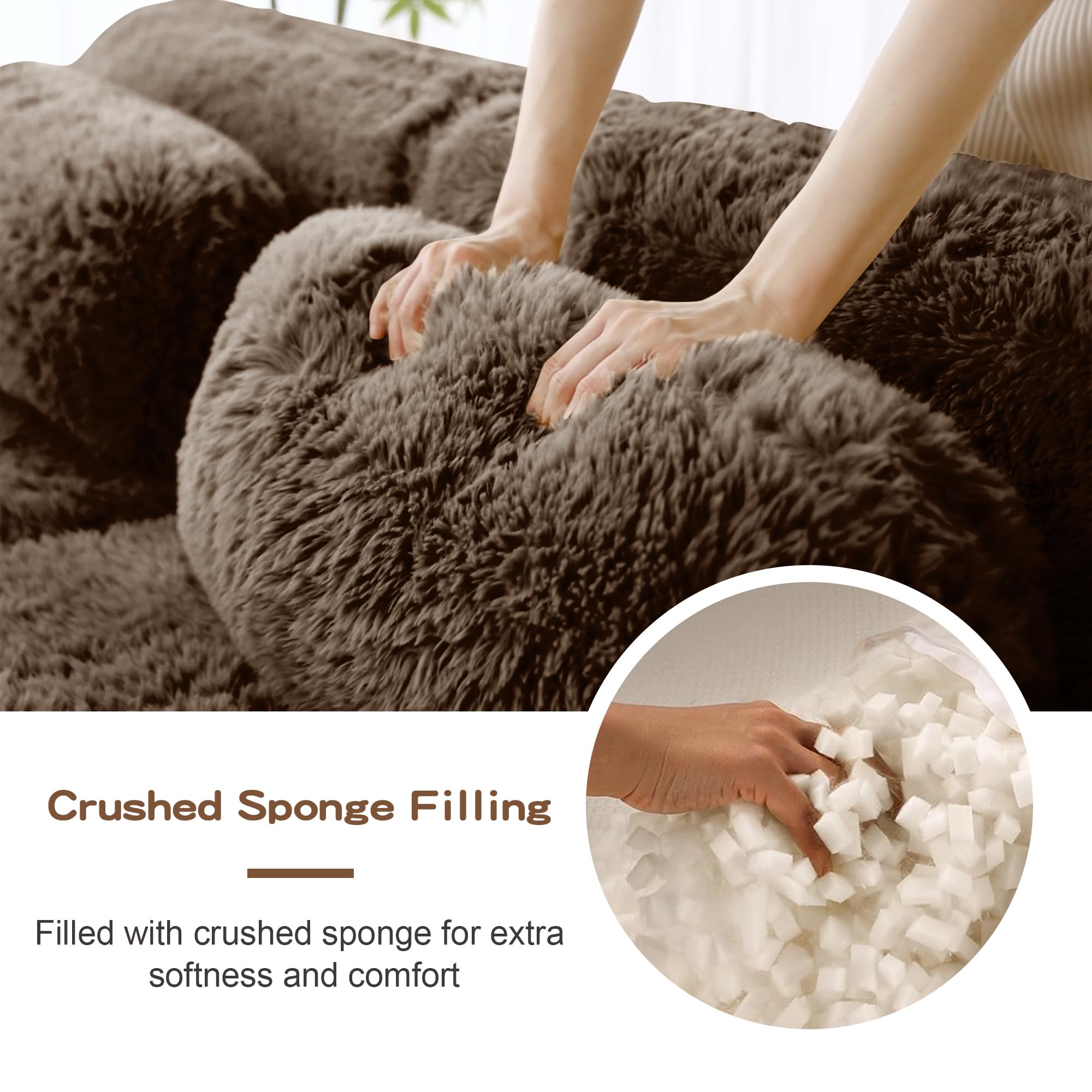 98.4-Inch Oversized Boneless Cloud Couches Deep Seat Foam Sofa Couch with 2 Round Toss Pillows, Luxury Corduroy Upholstered 3 Seat Tufted Loveseat, Cloud Sofa in a Box