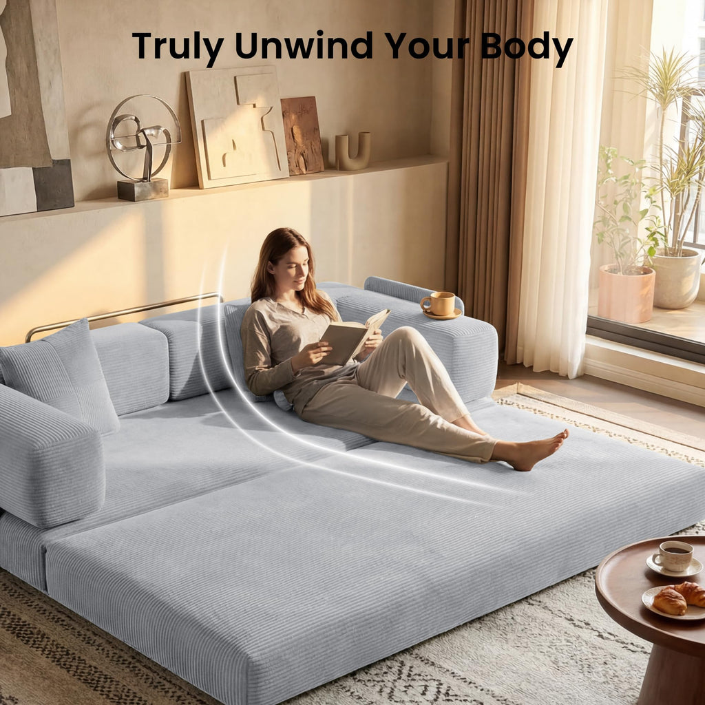 78.8" Convertible Futon Sofa Bed,Corduroy Futon Couch with Storage Pocket,Folding Pull Out Sofa,No Assembly Boneless Couch for Living Room | Pink