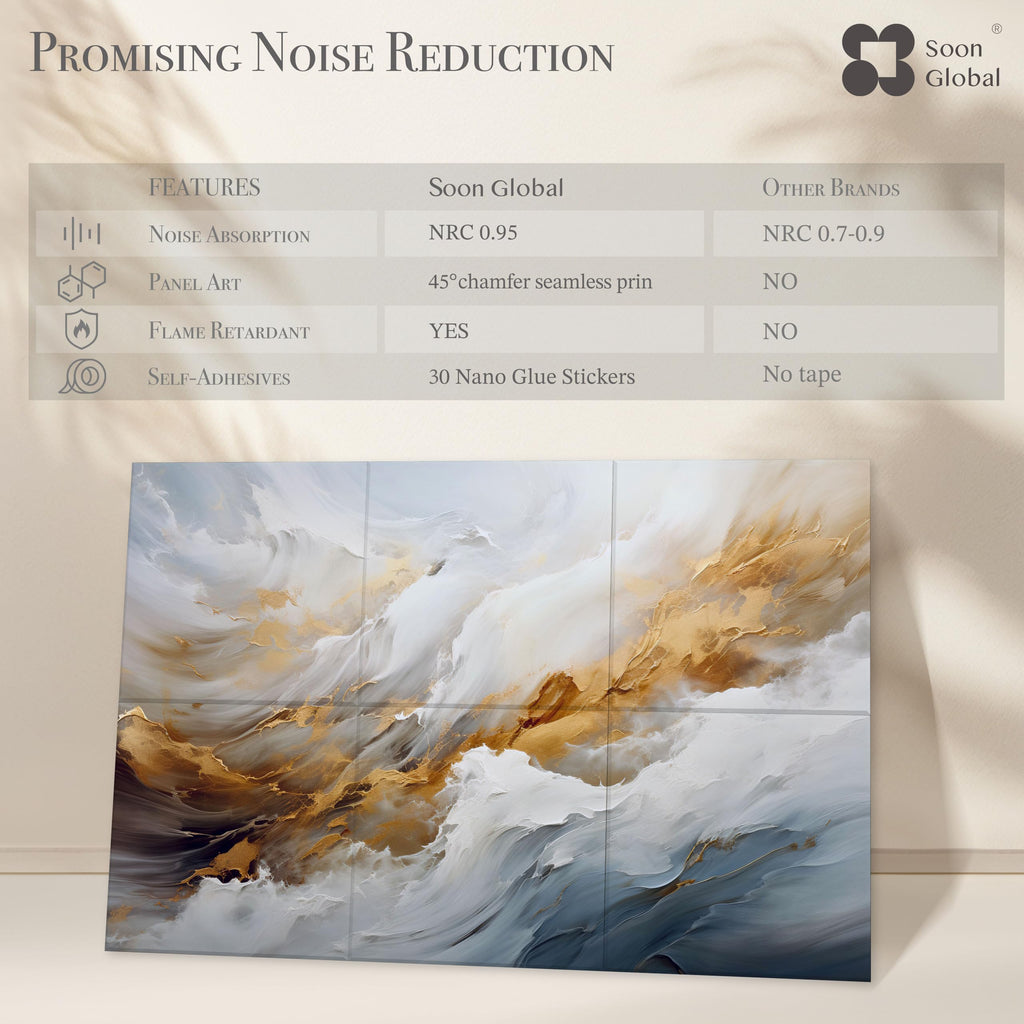 Soon Global Acoustical Wall Panels, 6-Piece 23.62 X 23.62 Inches Art Acoustic Panels, Decorative Acoustic Panels, Acoustic Wall Panels, Sound Absorbing Wall Art, Arcadian Vortex