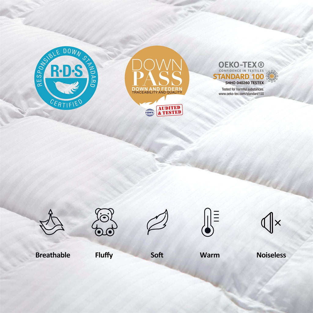 Luxurious White Solid Heavy Weight, Palatial King Size Goose Feathers Down Comforter for Winter Weather, 120 X 98 inches, Premium Baffle Box, 100% Egyptian Cotton Cover, 95 oz. Fill Weight