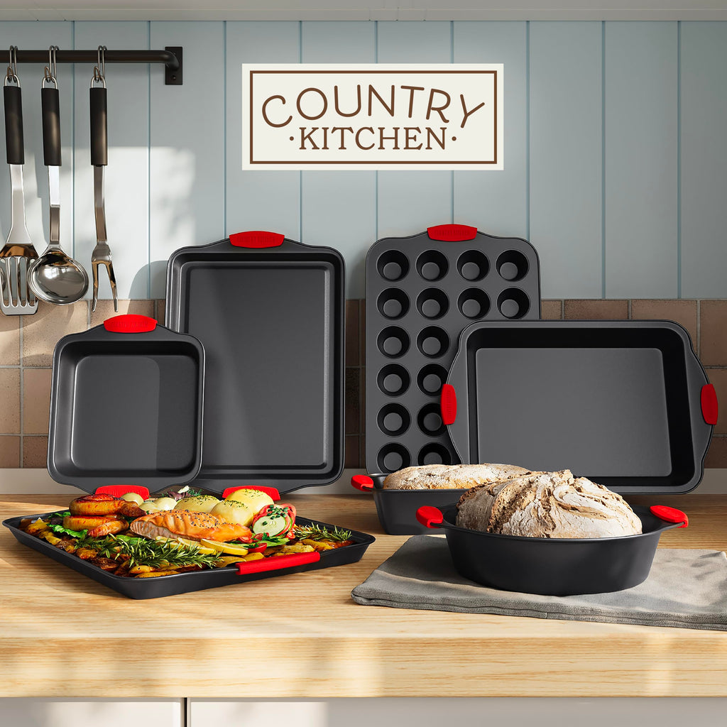 Country Kitchen Nonstick Stackable Bakeware Set - Durable, Easy Release Baking Set- 22 Pc. Includes Silicone Muffin Cups