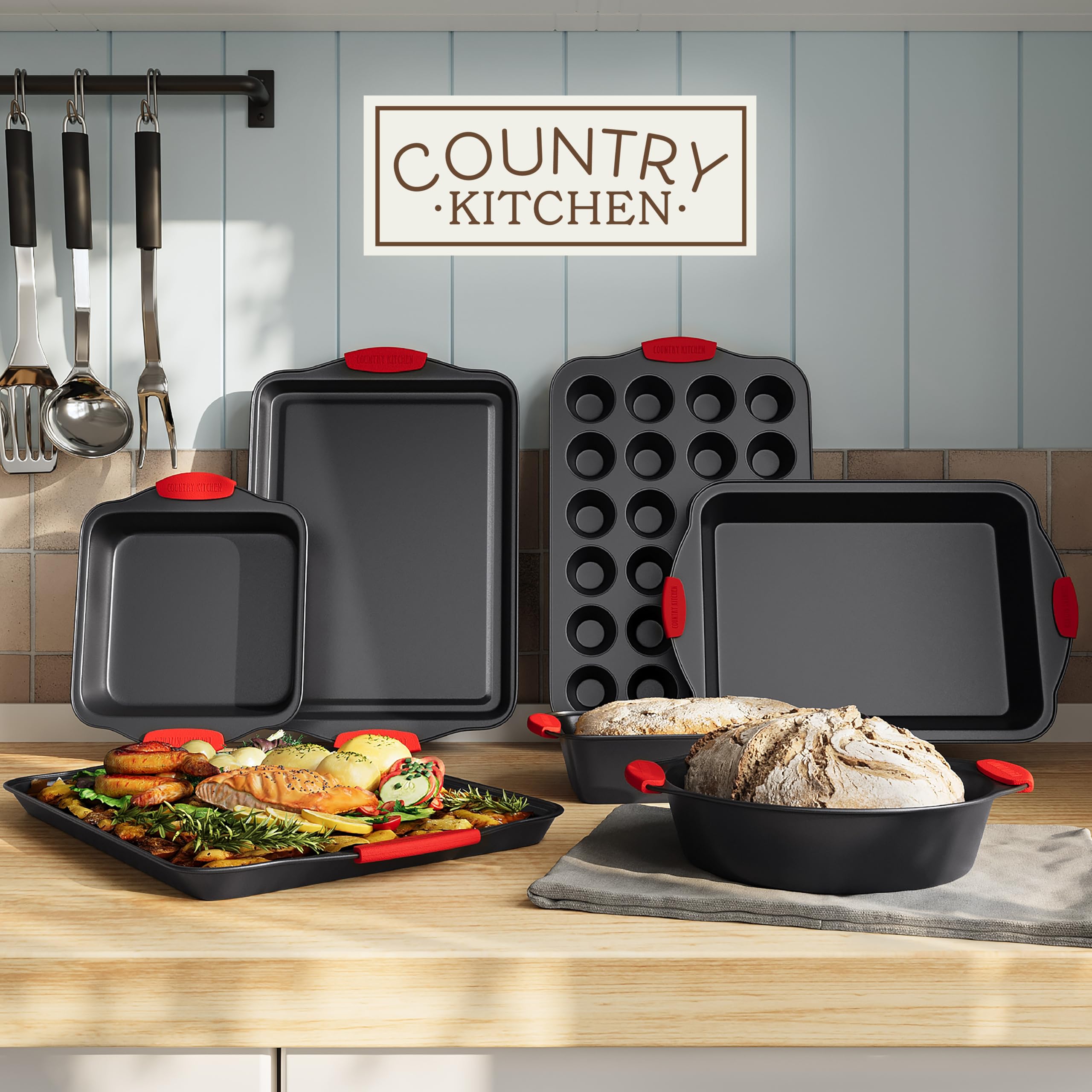 Country Kitchen Nonstick Stackable Bakeware Set - Durable, Easy Release Baking Set- 22 Pc. Includes Silicone Muffin Cups