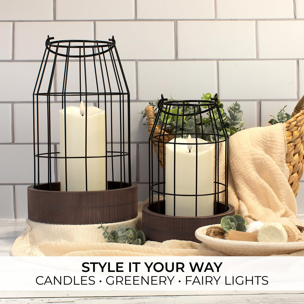 Rustic Farmhouse Lantern Decor Set of 2 - Stylish Decorative Lanterns for Your Living Room, Patio & Porch or Kitchen Dining Table - Modern Indoor/Outdoor Coffee Table Decor for Your Entire Home