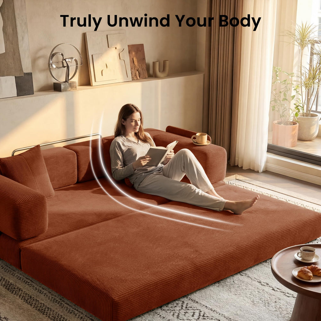 78.8" Convertible Futon Sofa Bed,Corduroy Futon Couch with Storage Pocket,Folding Pull Out Sofa,No Assembly Boneless Couch for Living Room | Pink