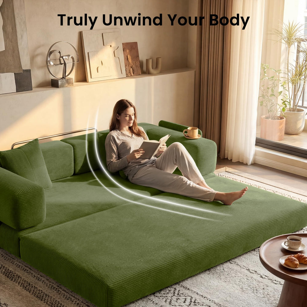 78.8" Convertible Futon Sofa Bed,Corduroy Futon Couch with Storage Pocket,Folding Pull Out Sofa,No Assembly Boneless Couch for Living Room | Pink