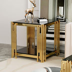 Luxury Gold Square Glass End Table, 19.7" Modern Side Table with Stainless Steel Irregular Leg Clear Tempered Glass Tabletop, Accent Furniture for Living Room, Clear