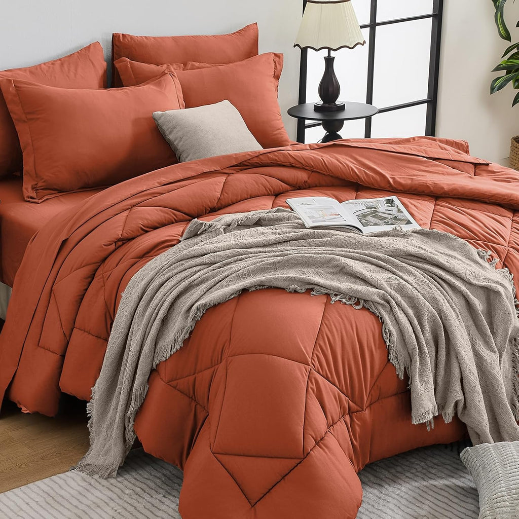 HEVUMYI 7 Pieces Queen Comforter Set, All Season Reversible Bed in a Bag, Ultra Soft Queen Bedding Set with Grey Comforter, Flat Sheet, Fitted Sheet, Pillowcases, Pillow Shams, Dark Grey