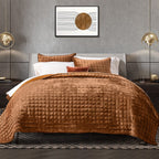 RECYCO Luxury Velvet Quilt Set King Size, Lightweight Velvet Comforter Set, Oversized Bedspread Coverlet Quilted Bedding Set, with 2 Matching Pillow Shams, for All Season, Navy Blue