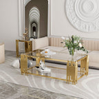 Luxury Gold Square Glass End Table, 19.7" Modern Side Table with Stainless Steel Irregular Leg Clear Tempered Glass Tabletop, Accent Furniture for Living Room, Clear