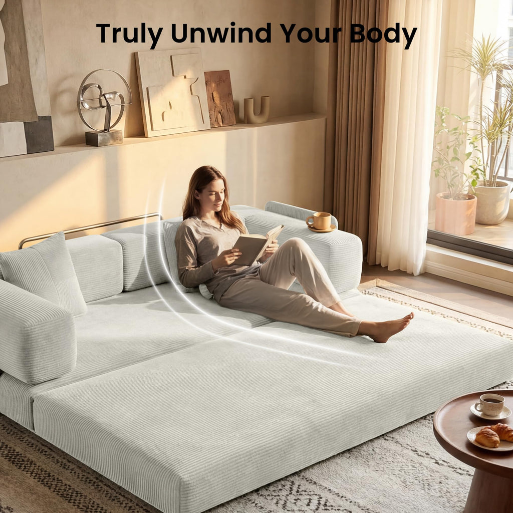 78.8" Convertible Futon Sofa Bed,Corduroy Futon Couch with Storage Pocket,Folding Pull Out Sofa,No Assembly Boneless Couch for Living Room | Pink