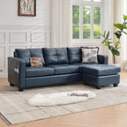 TYBOATLE 88" W Blue Faux Leather L Shaped Sectional Couches w/Side Pockets, Comfy Modular Convertible Sofas w/USB, Office Sofa Set with Chaise for Living Room, Bedroom (Blue, 3L)
