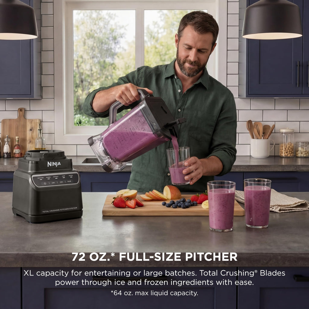 Ninja Kitchen System | All-in-One Food Processor & Blender for Smoothies | Includes Pitcher, (2) 16 oz. To-Go Cups & 8-Cup Bowl | Makes Salsa, Dough, Shakes, & Frozen Drinks | 1500W | Black | BL770
