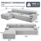 108” Modular Sectional Sofa, Cloud Sectional Couch with Deep Seat, Modern Modular L-Shape Sofa Couch with Chaise,Upholstered Boneless Couches for Living Room Bedroom (Beige, Left Facing Chaise)