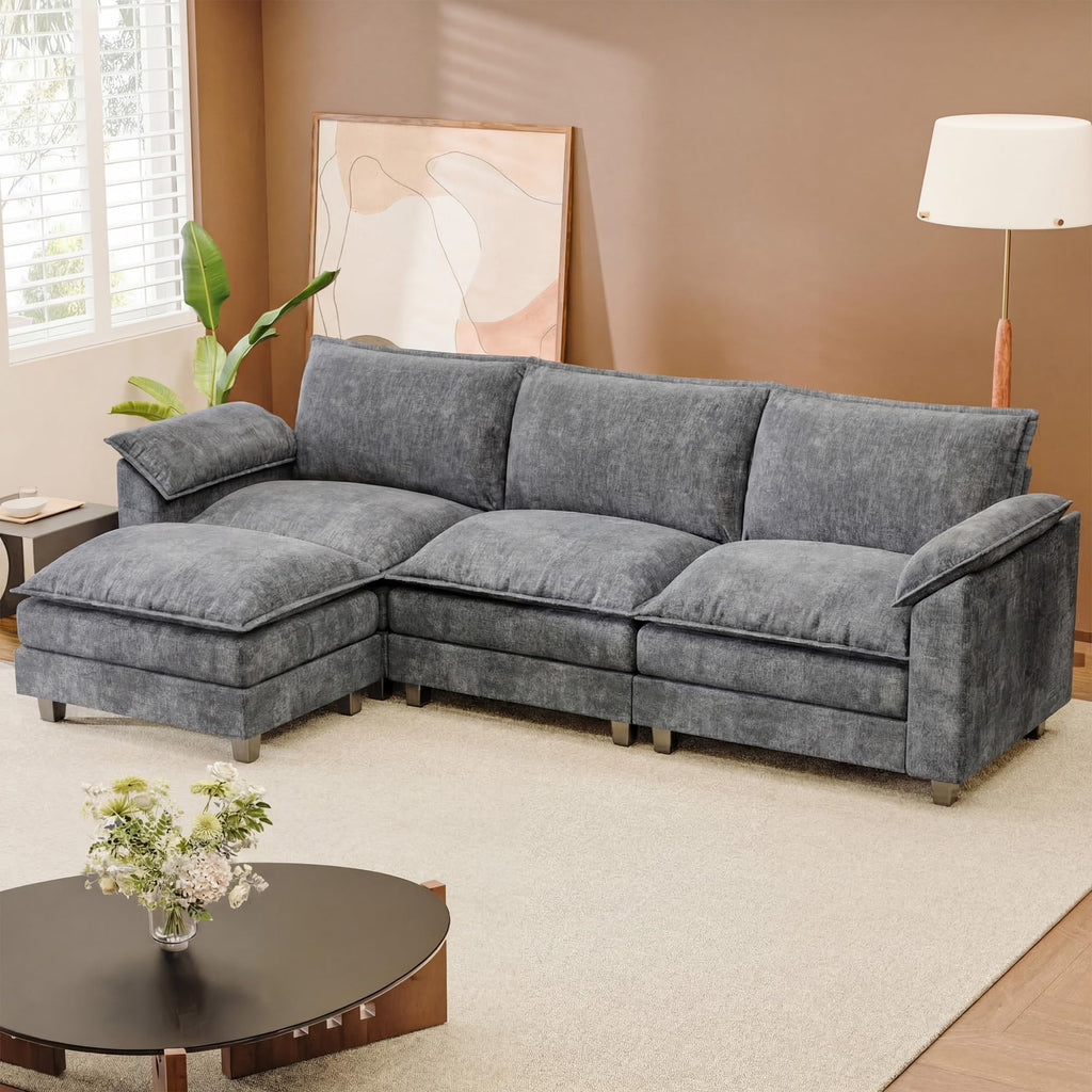 JUMMICO 40" Chaise Lounge Chair for Single Comfy Upholstered Deep Seat Reading Arm Chair Clould Couch for Living Room, Apartment Office, Small Spaces (Dark Blue-3, Single Sofa)