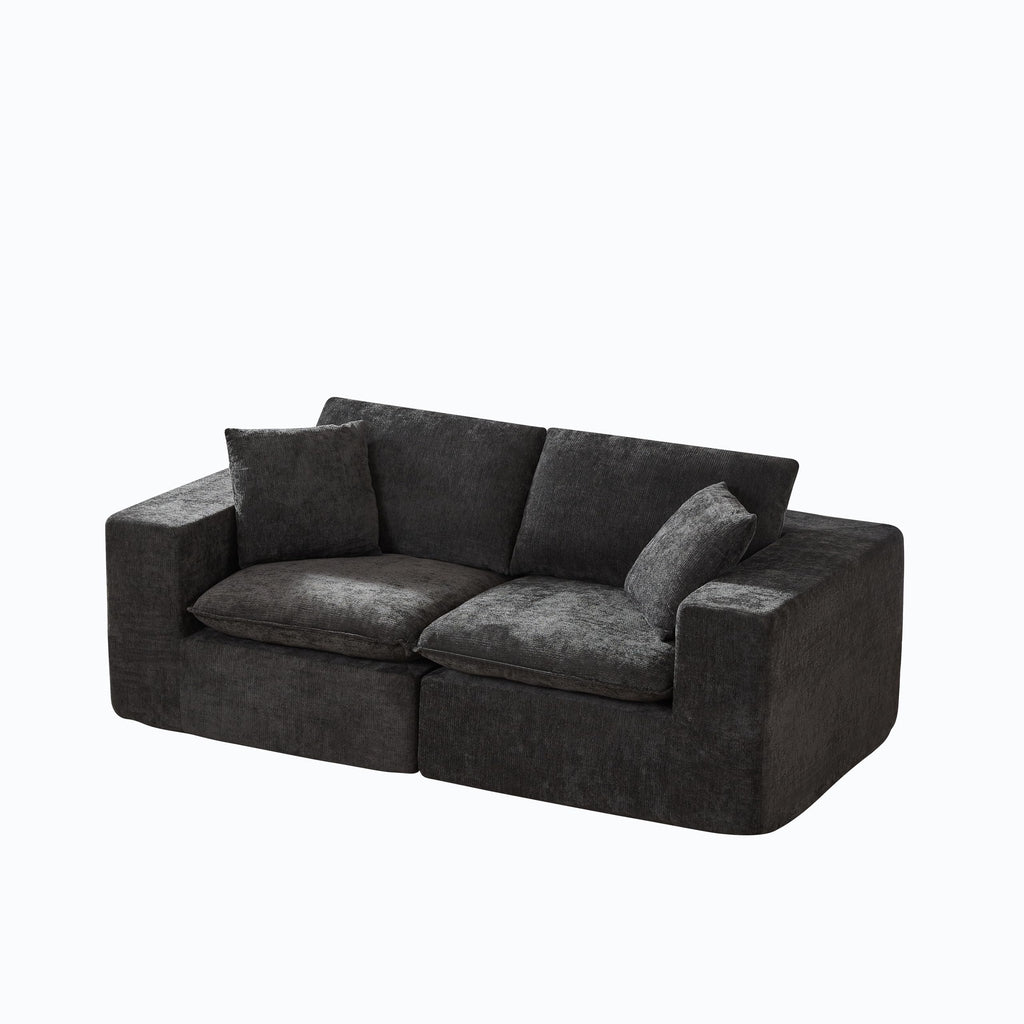 98.4-Inch Oversized Boneless Cloud Couches Deep Seat Foam Sofa Couch with 2 Round Toss Pillows, Luxury Corduroy Upholstered 3 Seat Tufted Loveseat, Cloud Sofa in a Box