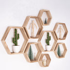 WONFUlity Hexagon Floating Shelves Honeycomb Shelves Wall Mounted Wood Farmhouse Storage Wall Shelf for Bathroom, Kitchen, Bedroom, Living Room,Driftwood Finish Decor,Dark Brwon