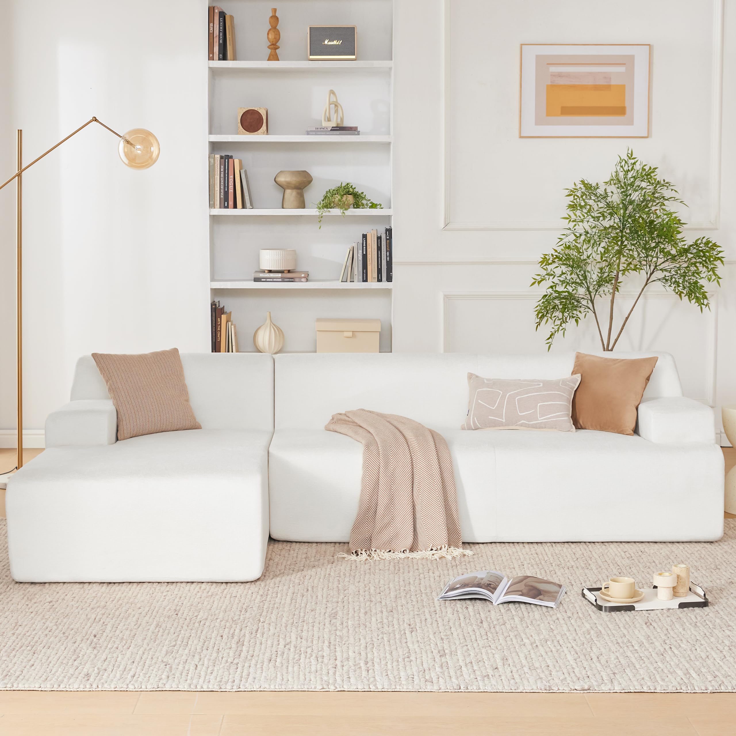 108” Modular Sectional Sofa, Cloud Sectional Couch with Deep Seat, Modern Modular L-Shape Sofa Couch with Chaise,Upholstered Boneless Couches for Living Room Bedroom (Beige, Left Facing Chaise)