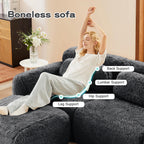 98.4-Inch Oversized Boneless Cloud Couches Deep Seat Foam Sofa Couch with 2 Round Toss Pillows, Luxury Corduroy Upholstered 3 Seat Tufted Loveseat, Cloud Sofa in a Box
