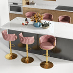 ABET Gold Bar Stool Set of 2, Velvet Swivel Barstools, Height Adjustable Counter Stools with Woven Back, Upholstered Modern Luxury Kitchen Stools with Footrest for Cafe, Pub, Black