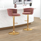 ABET Gold Bar Stool Set of 2, Velvet Swivel Barstools, Height Adjustable Counter Stools with Woven Back, Upholstered Modern Luxury Kitchen Stools with Footrest for Cafe, Pub, Black