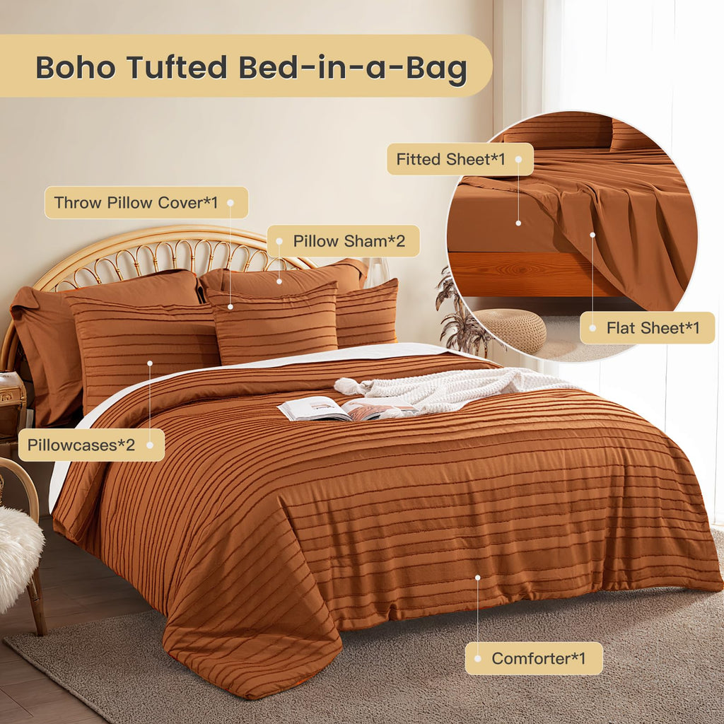 NEXHOME PRO Tufted Boho Comforter Set King, 8 Piece Bed in a Bag, Ultra Soft Brushed Microfiber All-in-One Bedding, Lightweight All Season Comforter, Machine Washable, Sage Green