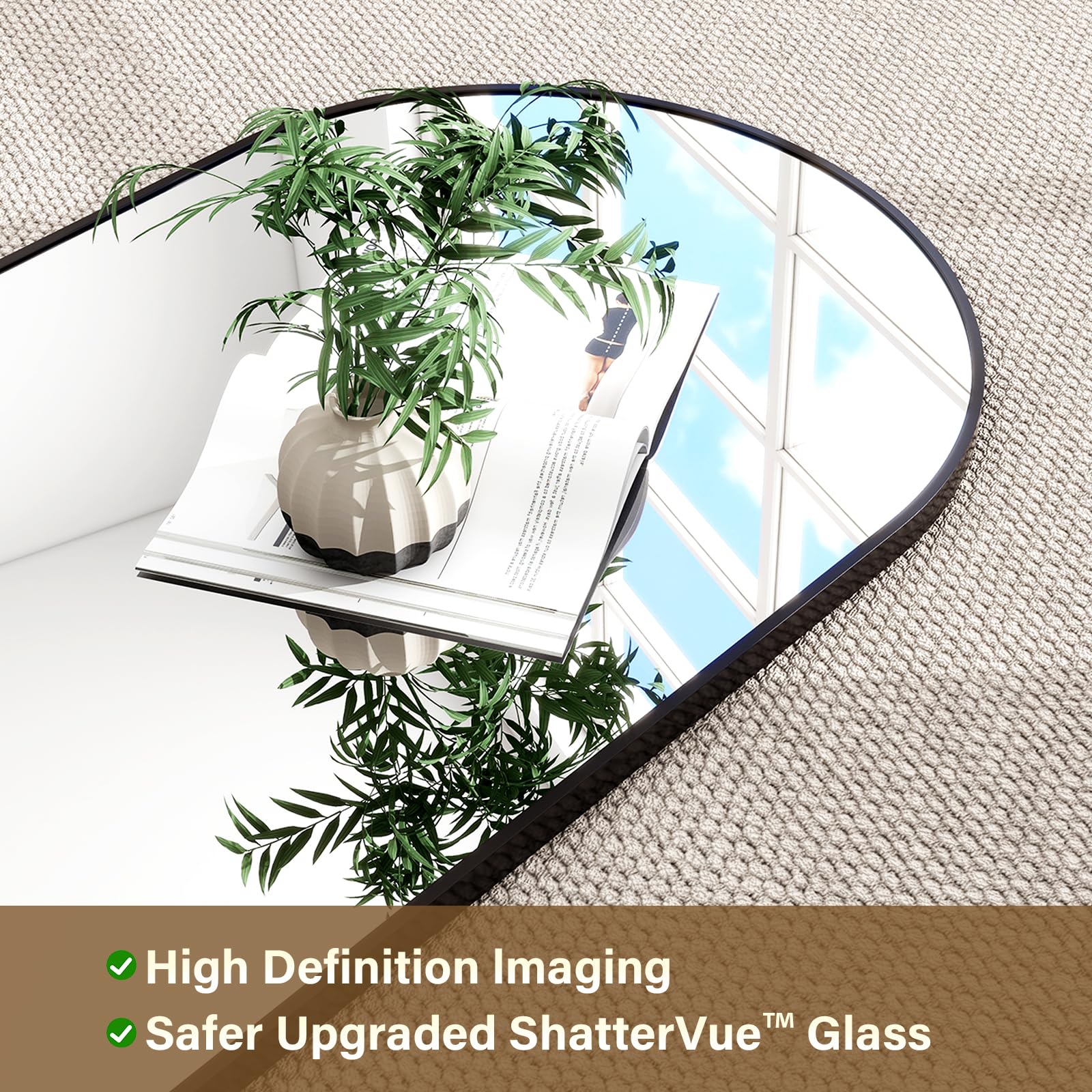 HARRITPURE 64"x21" Arched Full Length Mirror Floor Mirrors with Aluminum Alloy Frame Free-Standing Wall Mounted or Leaning Large Bedroom Dressing Mirror Modern & Contemporary Decor for Home,Black