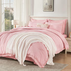 Andency King Size Comforter Set with Sheets Light Pink - 7 Pieces Bed in a Bag Boho Soft Lightweight Bedding Sets, Tassel Bed Set with Comforter, Sheets, Pillowcases & Shams