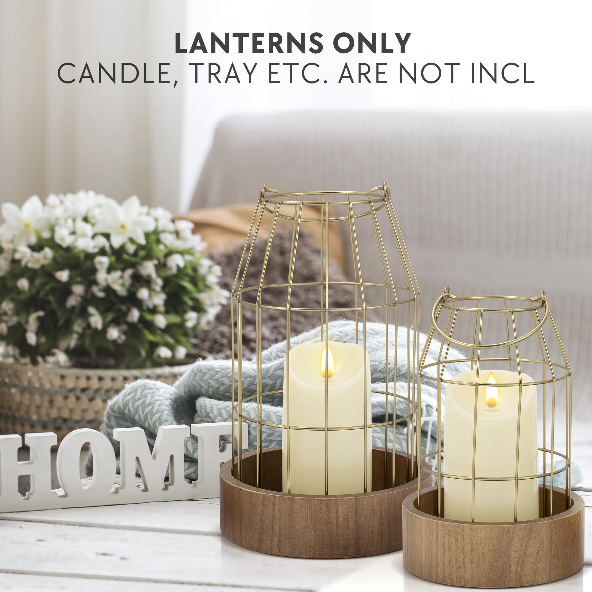Rustic Farmhouse Lantern Decor Set of 2 - Stylish Decorative Lanterns for Your Living Room, Patio & Porch or Kitchen Dining Table - Modern Indoor/Outdoor Coffee Table Decor for Your Entire Home