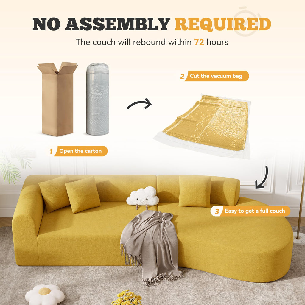 126" Curved Modular Sectional Sofa, Modern Boneless Couches for Living Room,No Assembly Required Cloud Couch,Brown Corduroy Fabric,1 PCS
