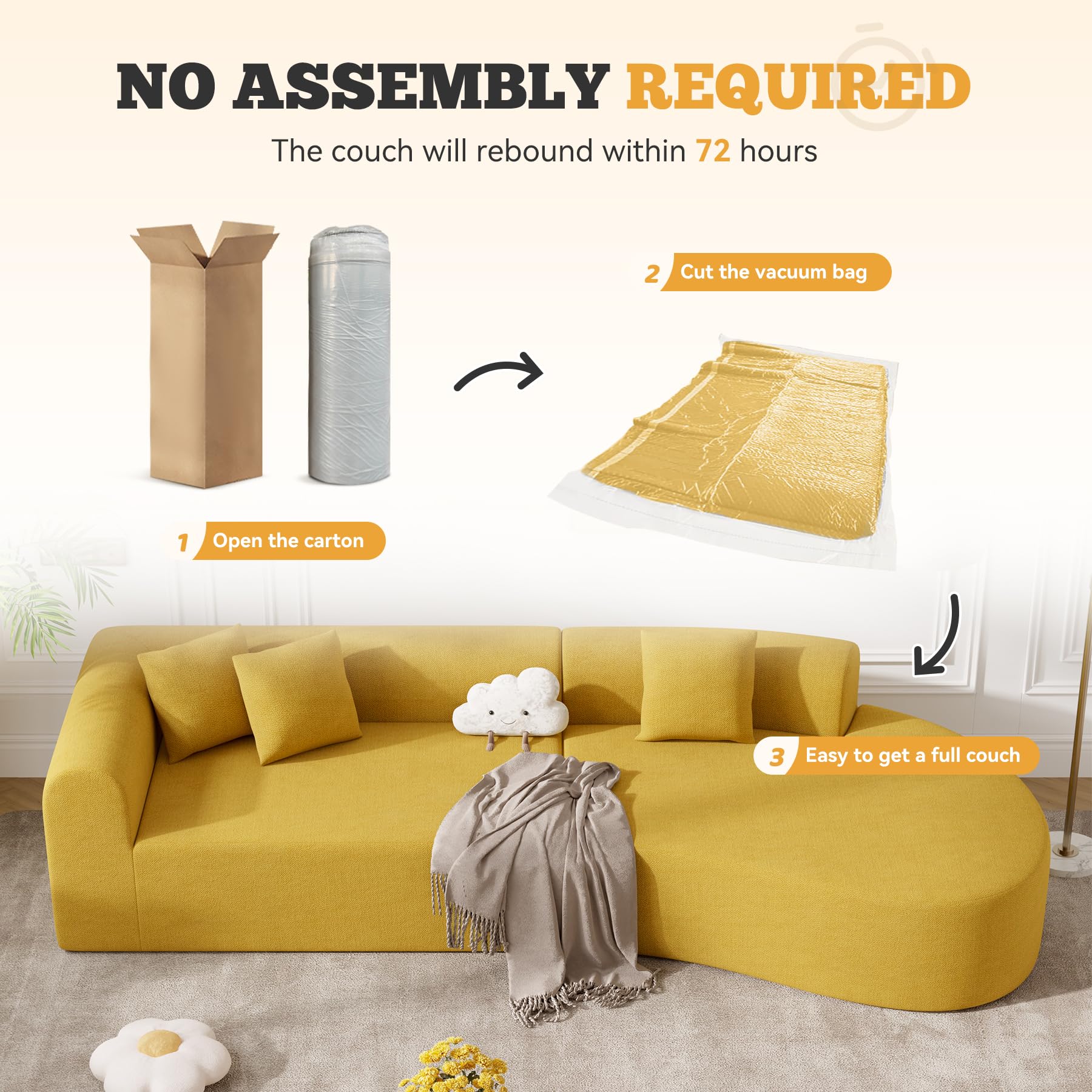 126" Curved Modular Sectional Sofa, Modern Boneless Couches for Living Room,No Assembly Required Cloud Couch,Brown Corduroy Fabric,1 PCS