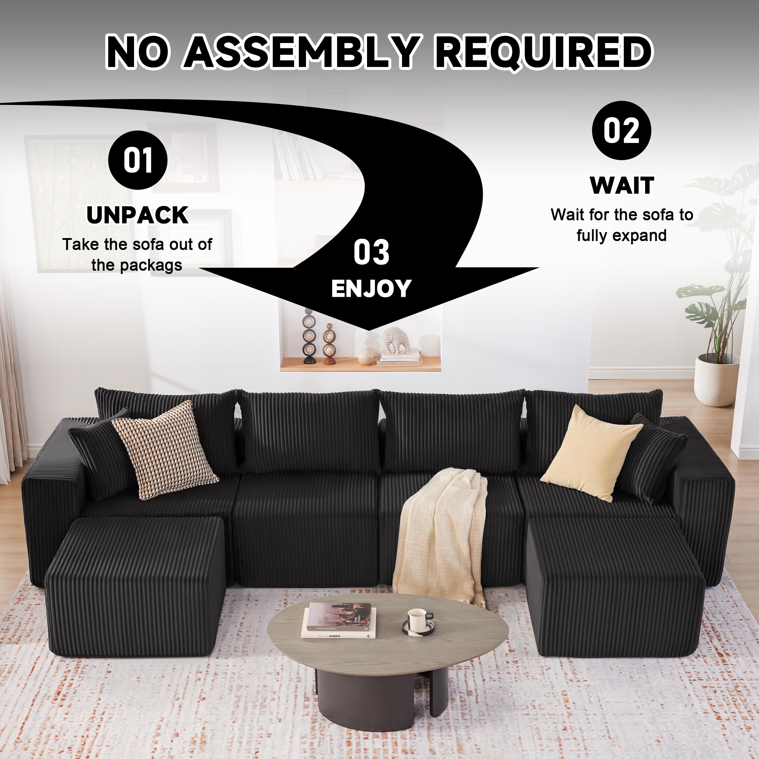 108” Modular Sectional Sofa, Cloud Sectional Couch with Deep Seat, Modern Modular L-Shape Sofa Couch with Chaise,Upholstered Boneless Couches for Living Room Bedroom (Beige, Left Facing Chaise)