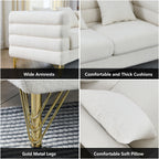 mikibama Modern Teddy Sectional Sofa, 81 Inch Oversized Sofa Couch, Luxury 3 Seater Deep Couch with 3 Pillows and Gold Metal Legs for Living Room, Bedroom, Apartment (Black)