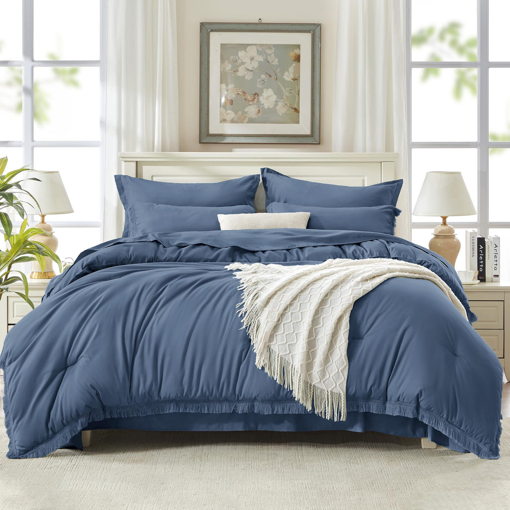 Andency King Size Comforter Set with Sheets Light Pink - 7 Pieces Bed in a Bag Boho Soft Lightweight Bedding Sets, Tassel Bed Set with Comforter, Sheets, Pillowcases & Shams