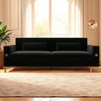 KEIKI 86" Oversized Luxury Velvet Sofa with Armrest and Removable Plush Cushions, Modern Style Gold Accents 3-Seater Couch with Solid Legs, Easy Assembly, for Living Room, Apartment, Green