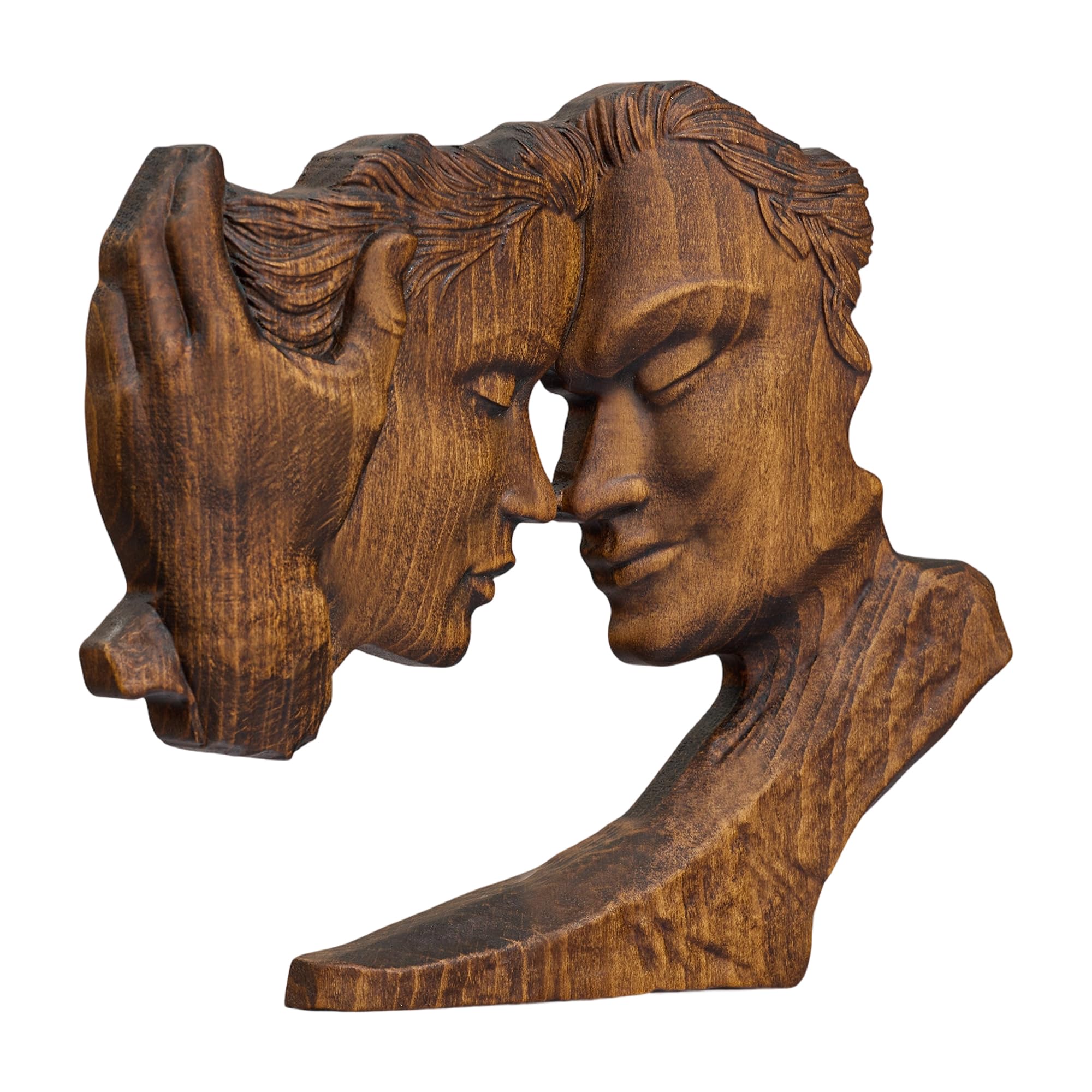 BGCOPPER Wooden Kissing Couple Ornament, Abstract Couple Portrait Sculpture Romantic Love Statue Decor Gift for Women Anniversary Valentine Wedding - 10 Inch