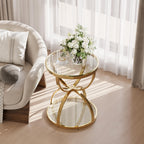 32" Tempered Glass Round Coffee Table Modern Gold Frame Ring Base Single-Layer Circle Living Room Center Tables