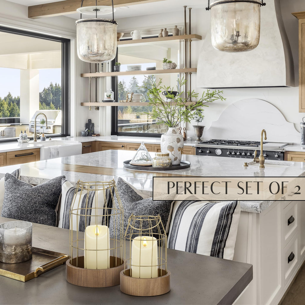 Rustic Farmhouse Lantern Decor Set of 2 - Stylish Decorative Lanterns for Your Living Room, Patio & Porch or Kitchen Dining Table - Modern Indoor/Outdoor Coffee Table Decor for Your Entire Home
