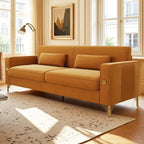 KEIKI 86" Oversized Luxury Velvet Sofa with Armrest and Removable Plush Cushions, Modern Style Gold Accents 3-Seater Couch with Solid Legs, Easy Assembly, for Living Room, Apartment, Green