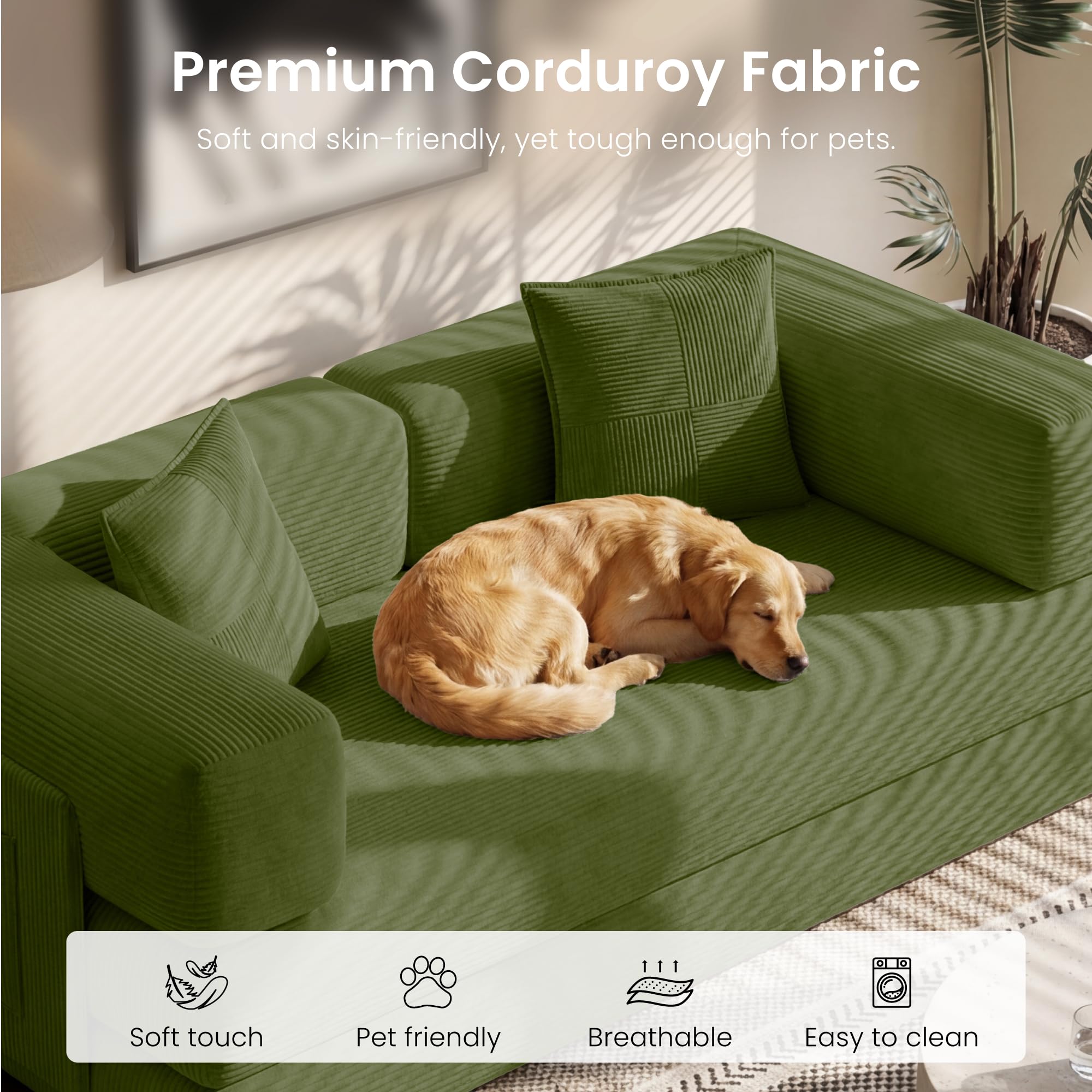 78.8" Convertible Futon Sofa Bed,Corduroy Futon Couch with Storage Pocket,Folding Pull Out Sofa,No Assembly Boneless Couch for Living Room | Pink