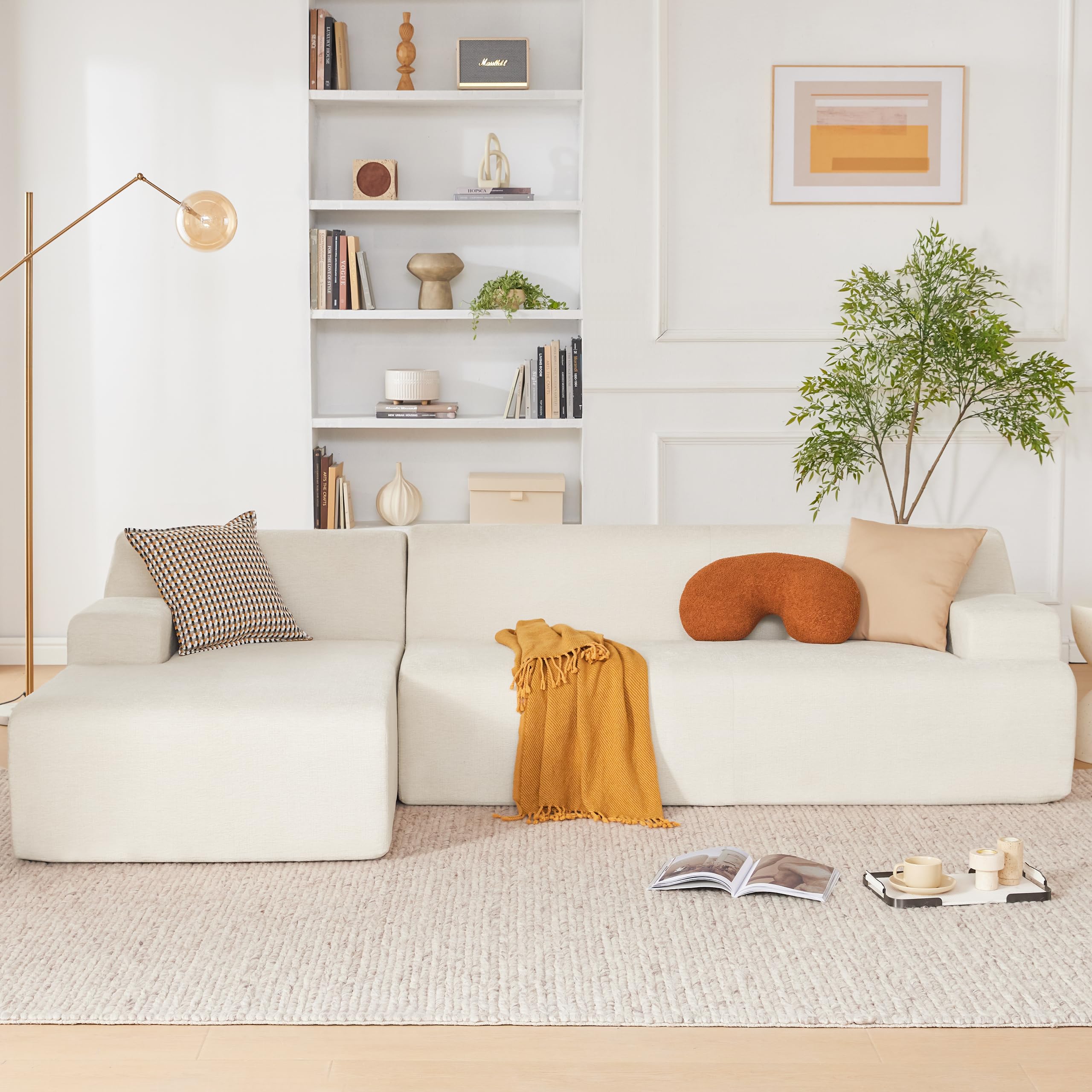 108” Modular Sectional Sofa, Cloud Sectional Couch with Deep Seat, Modern Modular L-Shape Sofa Couch with Chaise,Upholstered Boneless Couches for Living Room Bedroom (Beige, Left Facing Chaise)