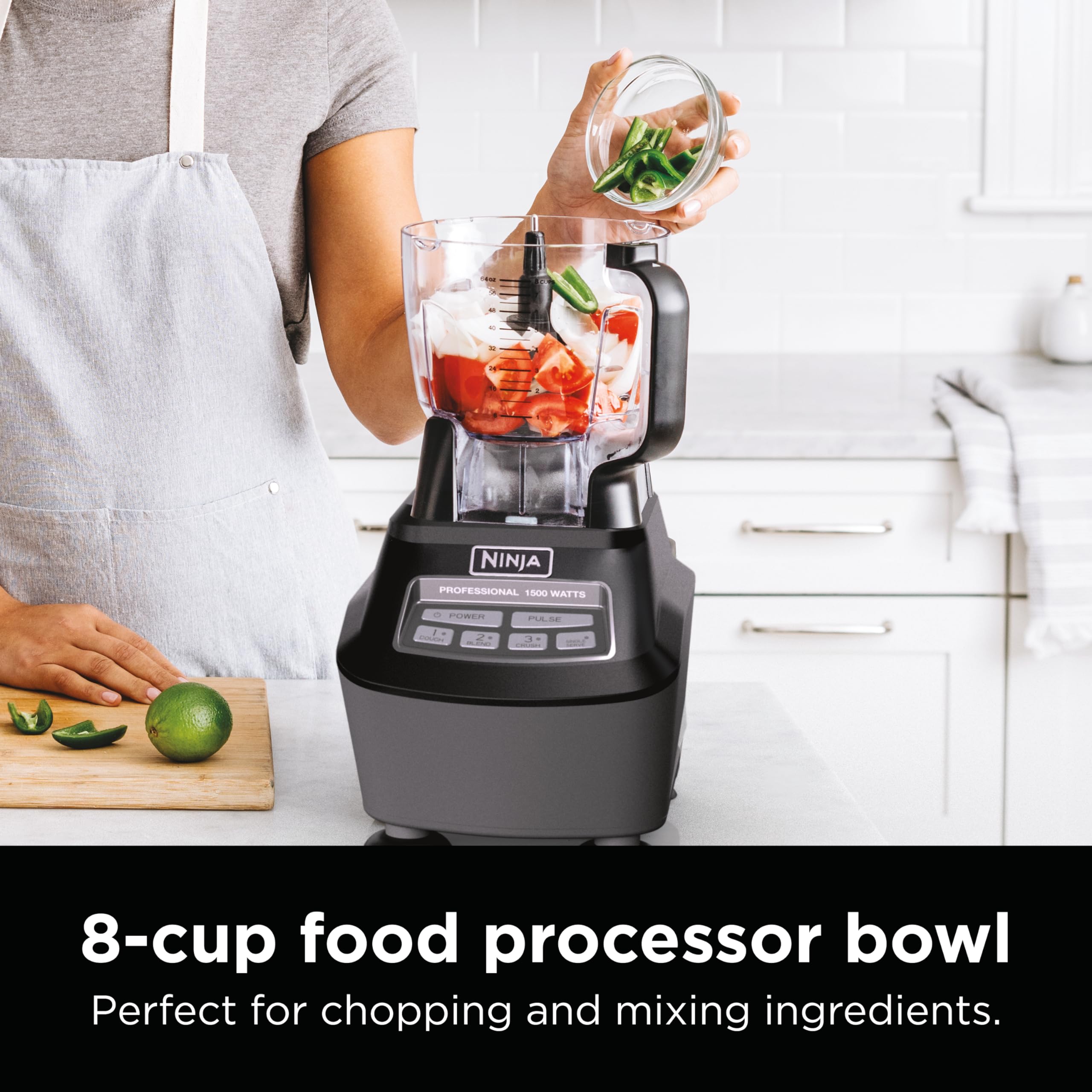 Ninja Kitchen System | All-in-One Food Processor & Blender for Smoothies | Includes Pitcher, (2) 16 oz. To-Go Cups & 8-Cup Bowl | Makes Salsa, Dough, Shakes, & Frozen Drinks | 1500W | Black | BL770