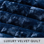 RECYCO Luxury Velvet Quilt Set King Size, Lightweight Velvet Comforter Set, Oversized Bedspread Coverlet Quilted Bedding Set, with 2 Matching Pillow Shams, for All Season, Navy Blue