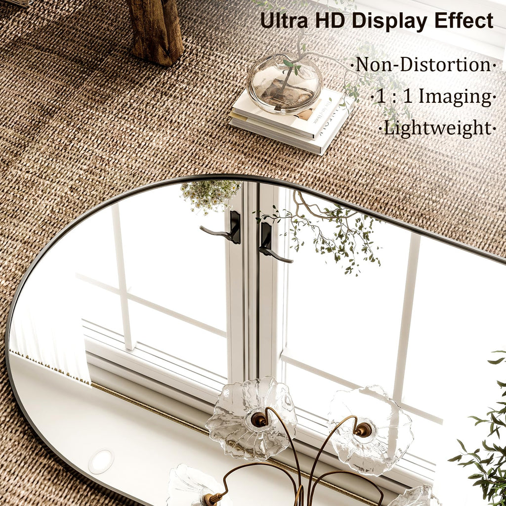 HARRITPURE 64"x21" Arched Full Length Mirror Floor Mirrors with Aluminum Alloy Frame Free-Standing Wall Mounted or Leaning Large Bedroom Dressing Mirror Modern & Contemporary Decor for Home,Black