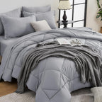 HEVUMYI 7 Pieces Queen Comforter Set, All Season Reversible Bed in a Bag, Ultra Soft Queen Bedding Set with Grey Comforter, Flat Sheet, Fitted Sheet, Pillowcases, Pillow Shams, Dark Grey