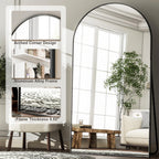 HARRITPURE 64"x21" Arched Full Length Mirror Floor Mirrors with Aluminum Alloy Frame Free-Standing Wall Mounted or Leaning Large Bedroom Dressing Mirror Modern & Contemporary Decor for Home,Black